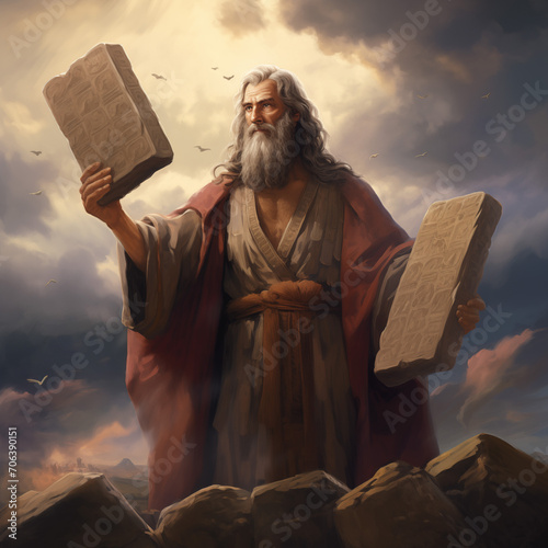 Moses and The Ten Commandments Bible Illustration photo