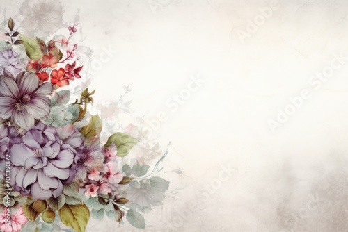 Banner with flowers on light pewter background
