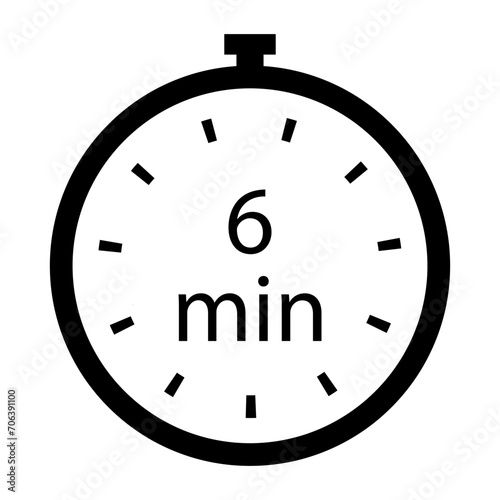 Timer 6 min line icon. Time, stopwatch, alarm clock, clock, run, second, speed, hour, minute, record, sport, cooking. Vector icon for business and advertising