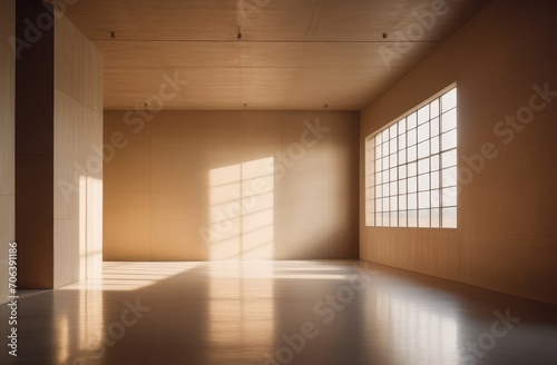 Empty room with concrete floor and sunlight  simple minimalist interior architecture.