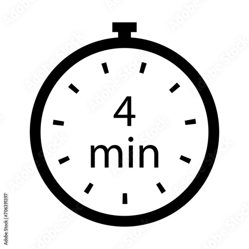 Timer 4 min line icon. Time, stopwatch, alarm clock, clock, run, second, speed, hour, minute, record, sport, cooking. Vector icon for business and advertising