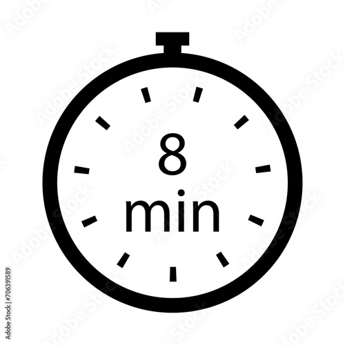 Timer 8 min line icon. Time, stopwatch, alarm clock, clock, run, second, speed, hour, minute, record, sport, cooking. Vector icon for business and advertising