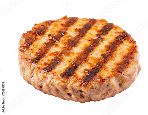 gegrilltes Burger pattie aus Hackfleisch isoliert auf weißen Hintergrund, Freisteller