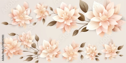 Beige pastel template of flower designs with leaves  © Celina