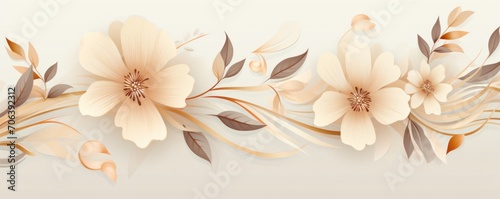 Beige pastel template of flower designs with leaves 