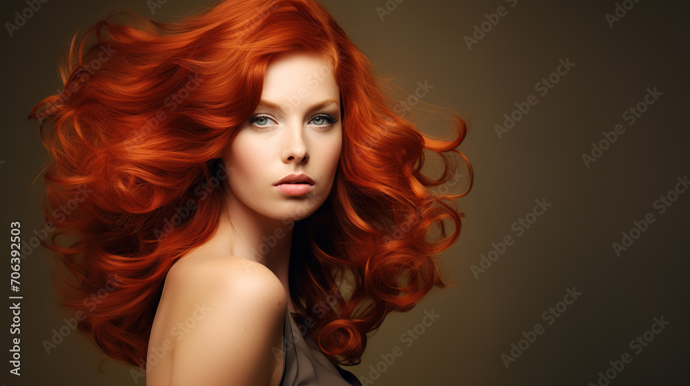 Radiant Redhead Woman with Flowing Hair