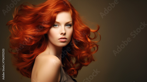 Radiant Redhead Woman with Flowing Hair