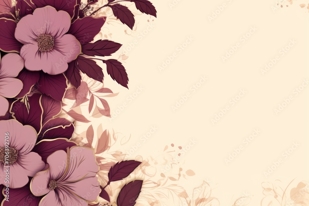 Banner with flowers on light wine background