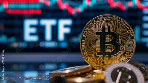 Novel Bitcoin ETF: Modern Digital Investment Strategy in Financial Markets, Cryptocurrency ETF Focus, Prominent Bitcoin Symbol in Finance World