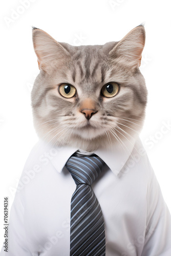 Portrait of a Gray cat in a tie isolated on transparent background © The Stock Guy