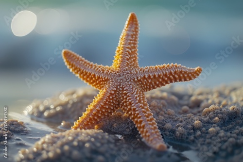 A starfish sitting on top of a sandy beach. Perfect for beach-themed designs and nature-related projects
