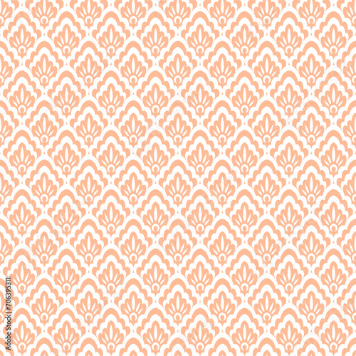 Obraz na płótnie white delicate lace type damask monochrome seamless pattern on light peach background w salonie