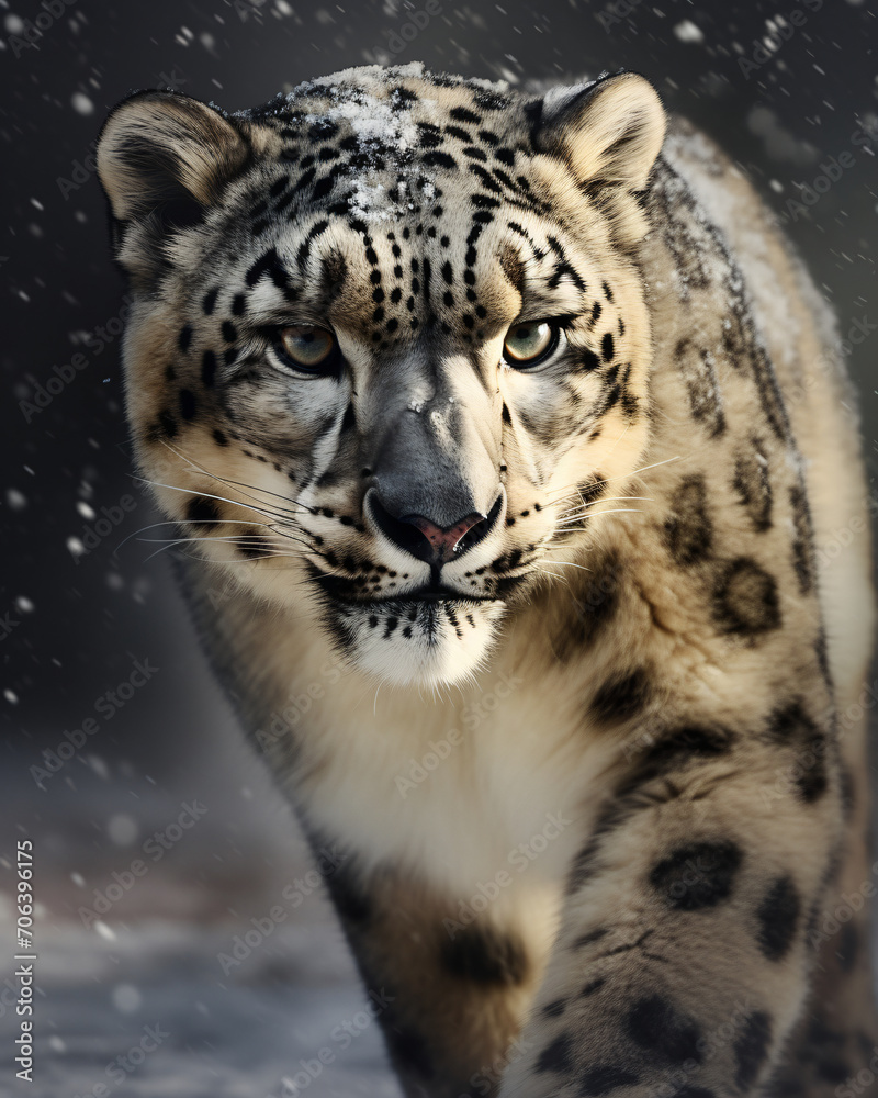 Fototapeta premium Mysterious Snow Leopard Prowl: