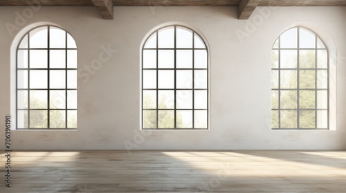 Empty room with large windows and empty wall space AI generated illustration © ArtStage