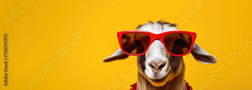 Goatin Sunglasses: A Quirky Fashion Statement on a Vibrant Yellow - Generative AI