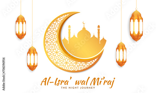 Al-Isra' wal Mi'raj Night Journey of the Prophet Muhammad. Islamic background design. Banner, poster, card template. Vector Illustration