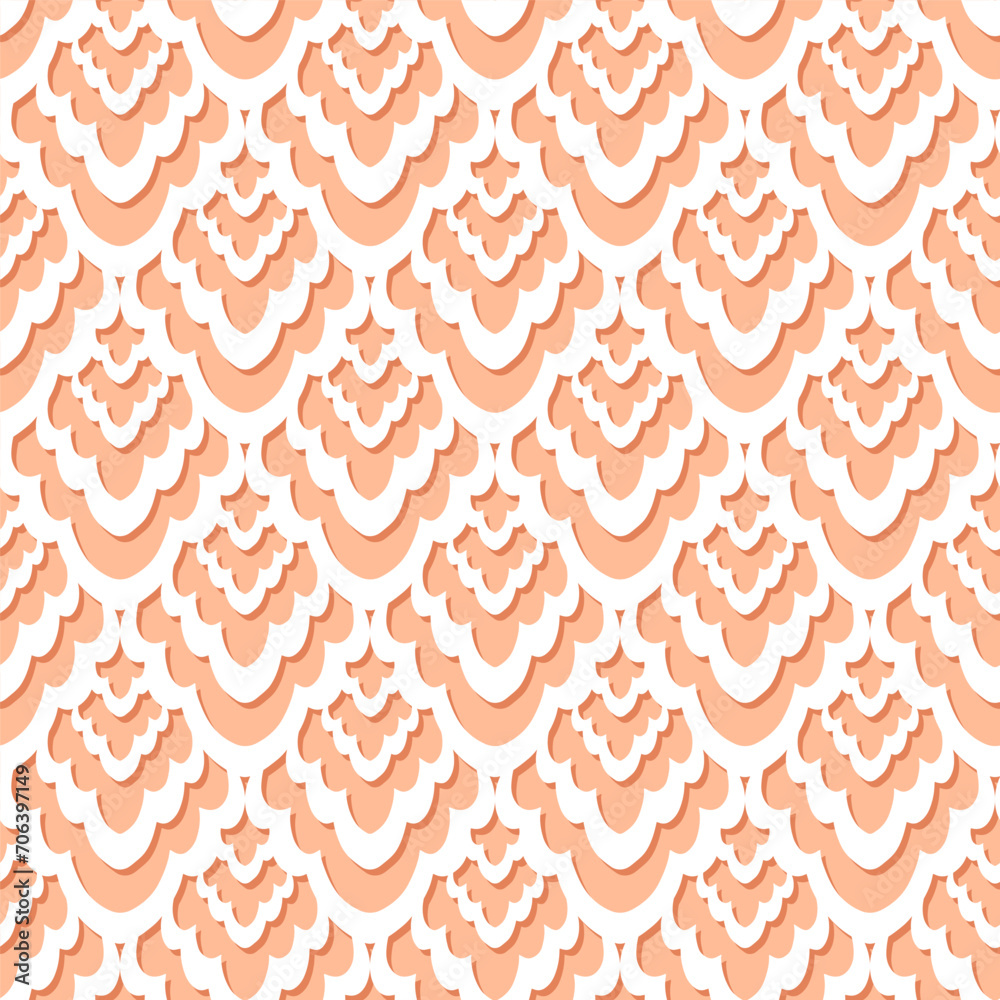 white delicate lace type damask monochrome seamless pattern on light peach background