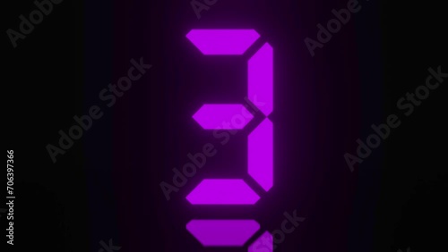 Digitaler Counter - 10 Sekunden Countdown, plakative lila pink violett leuchtende 3D-Schrift, Zeit, Timer, Technologie, Zählwerk, elektronisch, Anzeige, Fortschritt, Uhr, numerisch, LED, Rendering, 3D photo