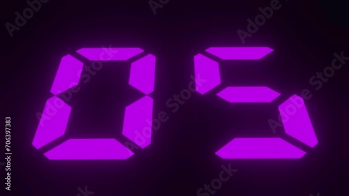 Digitaler Counter - 10 Sekunden Countdown, plakative lila pink violett leuchtende 3D-Schrift, Zeit, Timer, Technologie, Zählwerk, elektronisch, Anzeige, Fortschritt, Uhr, numerisch, LED, Rendering, 3D photo