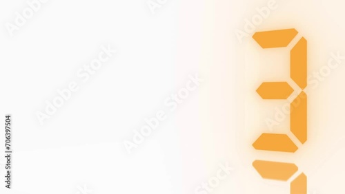 Digitaler Counter - 10 Sekunden Countdown, plakative orange leuchtende 3D-Schrift, Zeit, Timer, Technologie, Zählwerk, elektronisch, Anzeige, Fortschritt, Uhr, numerisch, LED, Rendering, 3D photo