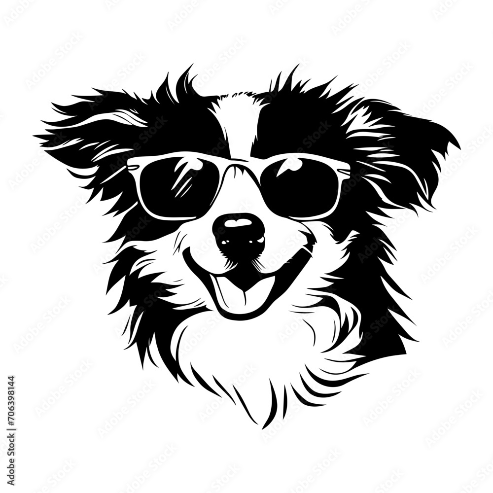 Australian shepherd, Dog vector, Dog Graphic, Dog face, Dog wearing glasses, Funny Dog, Cute Dog