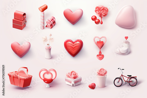 3d Vector icon set of Valentine's day and love anniversary, Valentine's Day Concept