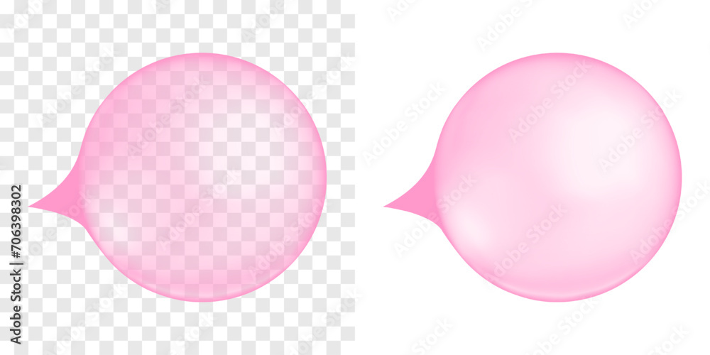 Inflated pink bubble gum. Strawberry or cherry chewing bubblegum ball