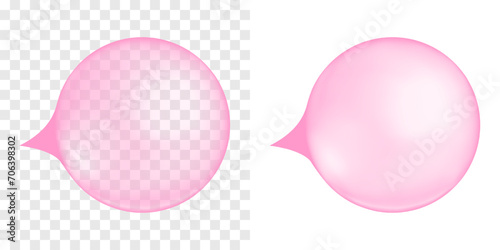 Inflated pink bubble gum. Strawberry or cherry chewing bubblegum ball isolated on transparent and white background. Cute girly design element. Vector realistic illustration.