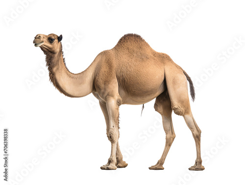 a camel standing with its head down