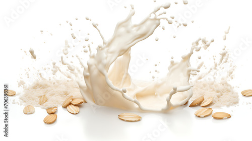 Oat milk splash with almonds isolated on white background photo