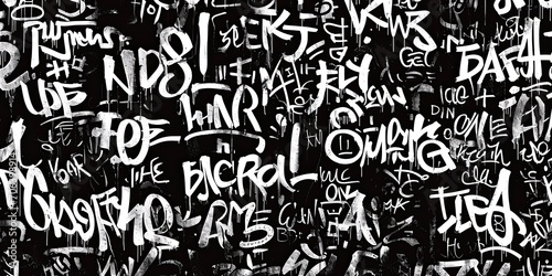 Generative AI  Black and white type fonts  brush pen letters as graffiti symbols on the wall  street art. Melted paint.  