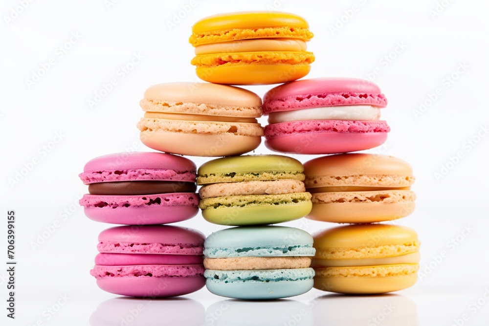 Colorful macarons dessert on white background Colorful macarons dessert on white background