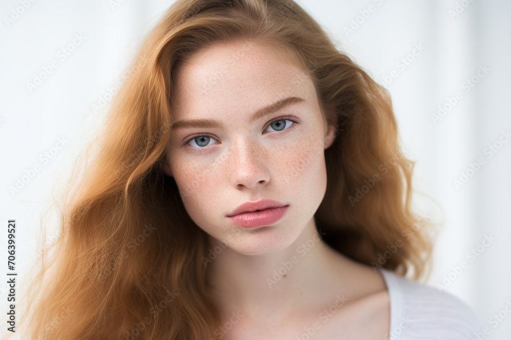 Portrait of beautiful woman with perfect smooth skin. Concept of natural beauty