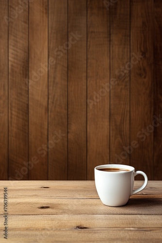Single empty coffee cup on a plain wooden table AI generated illustration
