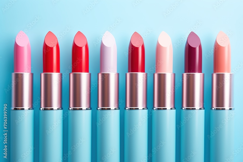Obraz premium Colorful lipstick on blue background