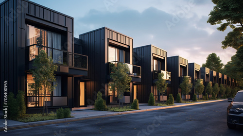 Urban Sophistication: Exterior View of Modern Private Black Townhouses © pierre