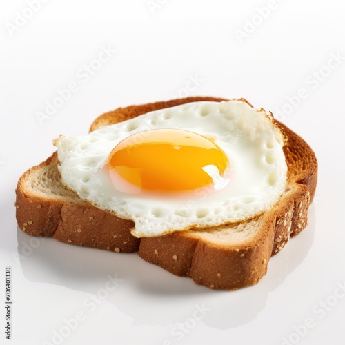 Fried egg on toast from above isolated on white background