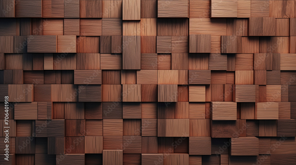 Wooden Mosaic Magic: 3D Rendering of Natural Wood Blocks Wall Paneling Wooden Mosaic Magic: 3D Rendering of Natural Wood Blocks Wall Paneling