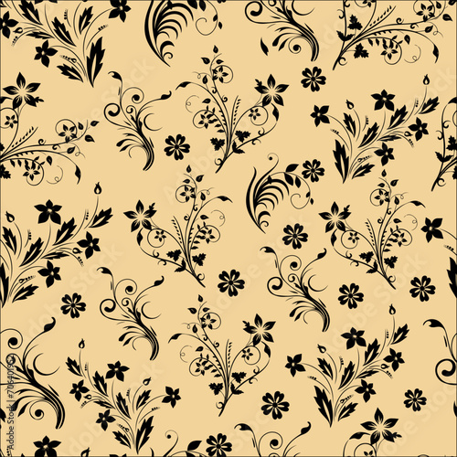 Seamless vector flower Pattern on beige background. Floral print.