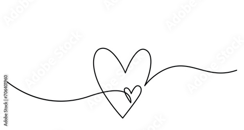 Two hearts in simple one line style. Love background in continuous