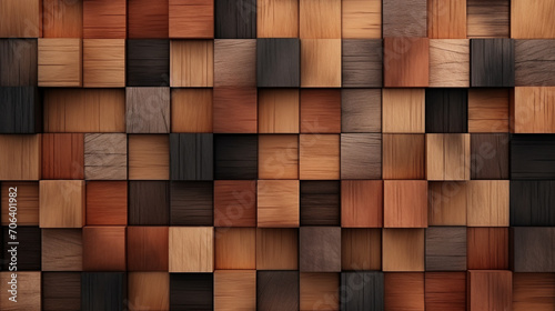 Wooden Mosaic Magic: 3D Rendering of Natural Wood Blocks Wall Paneling