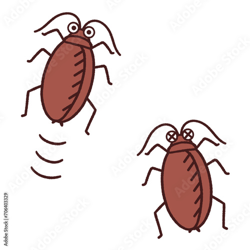 動くゴキブリとやられたゴキブリのかわいいイラスト