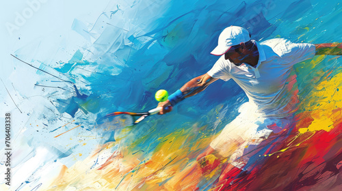 Tennis player action shot, abstract art, digital illustration