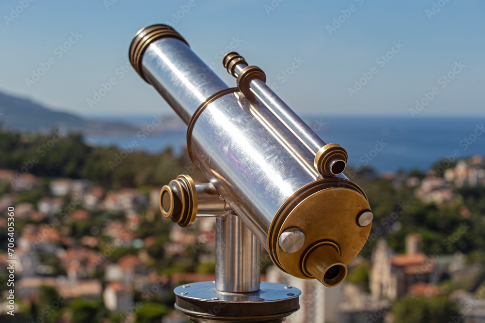 Tourist telescope looking at the Marseille city Tourist telescope looking at the Marseille city
