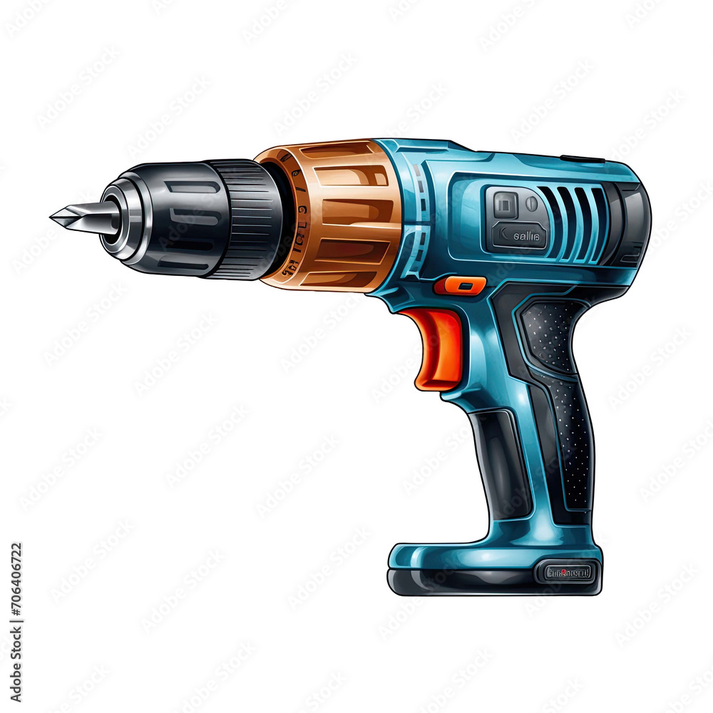 Cordless drill with twist bit isolated on transparent background Cordless drill with twist bit isolated on transparent background