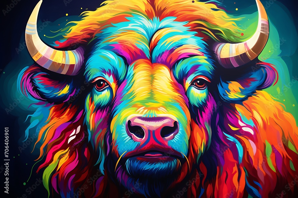 Bison Elegance: The Grace of a Buffalo in Airbrushed Splendor