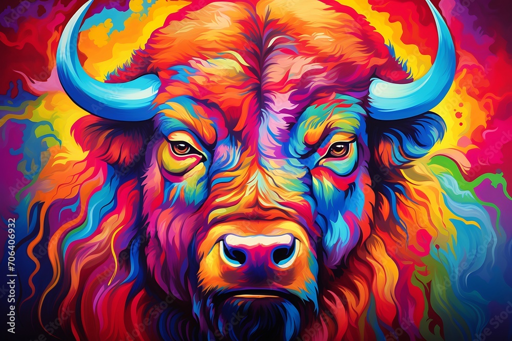 Bison Elegance: The Grace of a Buffalo in Airbrushed Splendor