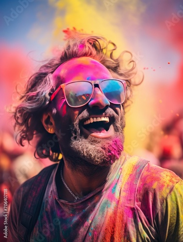 Holi Festival background  copy space - generative ai