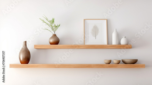 Gallery of Elegance: Wood Floating Shelf in Modern Living Space