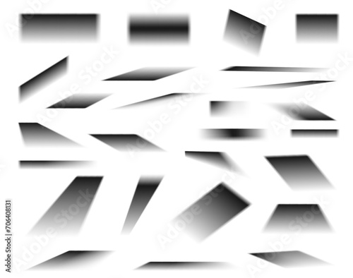 Drop shadow from different angles, sizes and directions. Vector isolated realistic shadowing effect on floor or wall. Rectangular and square shaped surfaces or objects giving blurred shade